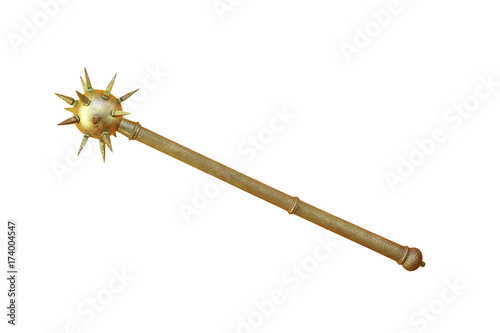 ancient metallic mace over white