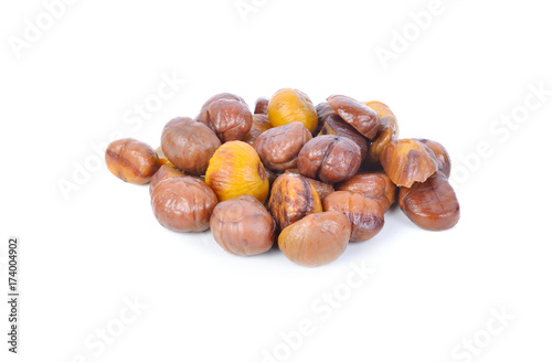 Roasted whole peeled chestnut on white background