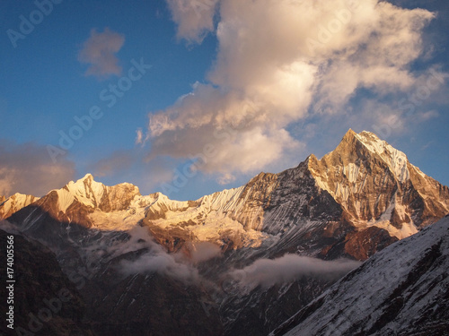 Machapuchare peak in the evening view from Annapurna base camp 