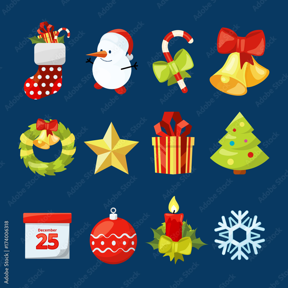 Fototapeta premium Vector collection of christmas icons. Illustrations set for celebration