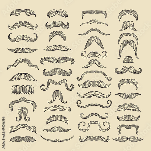Mustache of men. Hand drawn pictures with funny hairstyle