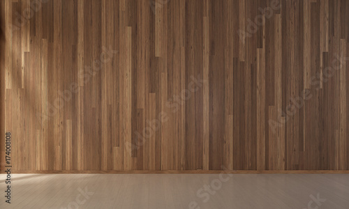 Fototapeta Naklejka Na Ścianę i Meble -  The interior design of empty living room and wood wall texture background / 3d rendering new scene
