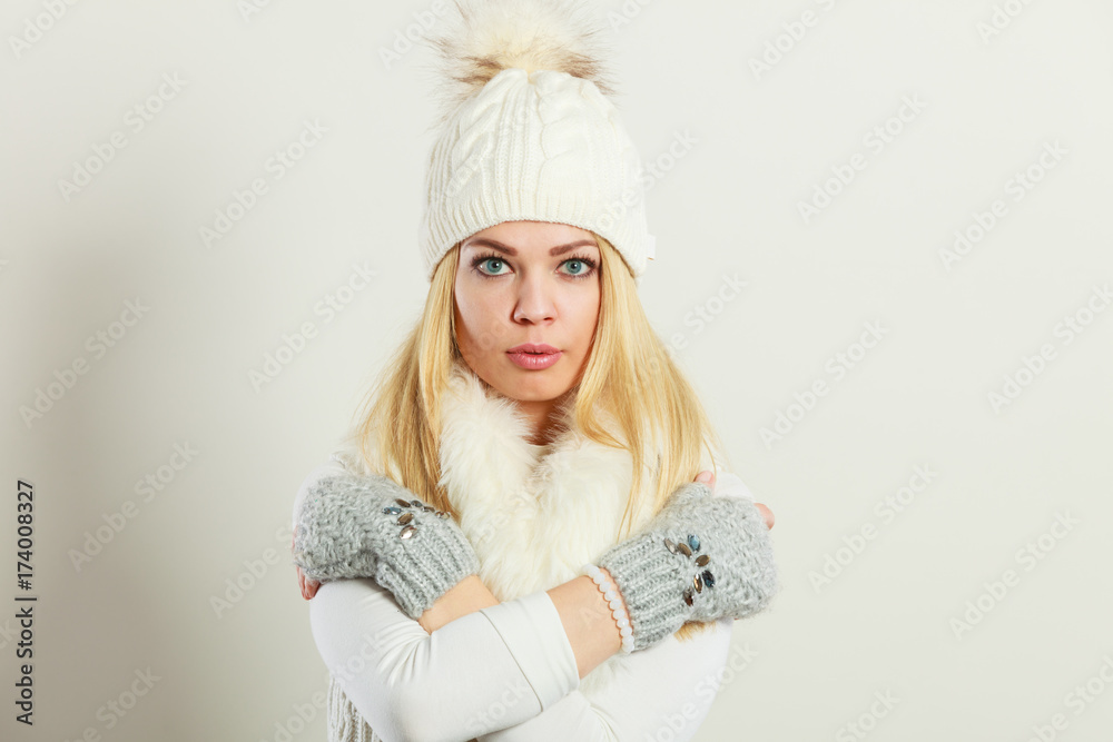 Woman wearing warm winter clothing