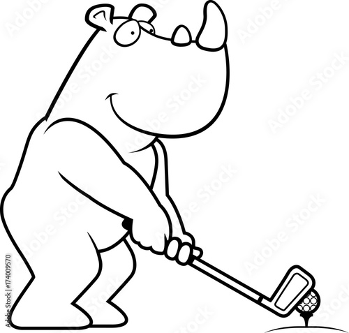 Cartoon Rhinoceros Golfing