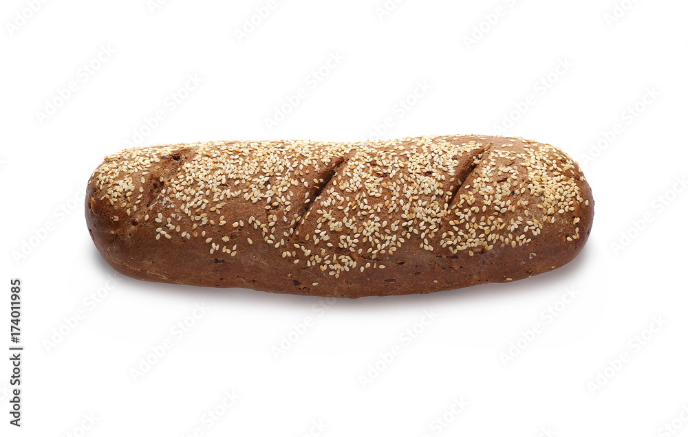 Loaf of whole wheat bread without additives isolated on white background Loaf of whole wheat bread without additives isolated on white background