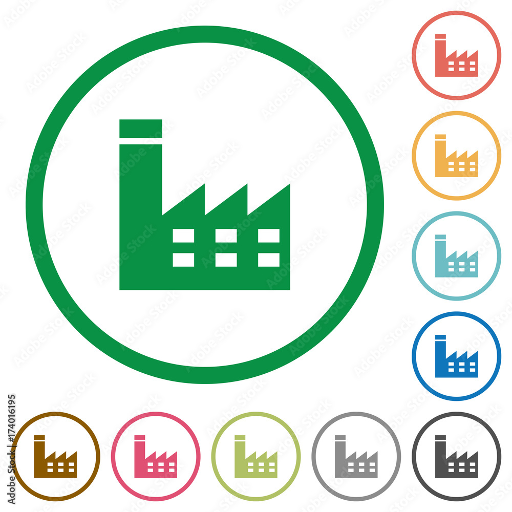 Factory building flat icons with outlines Factory building flat icons with outlines