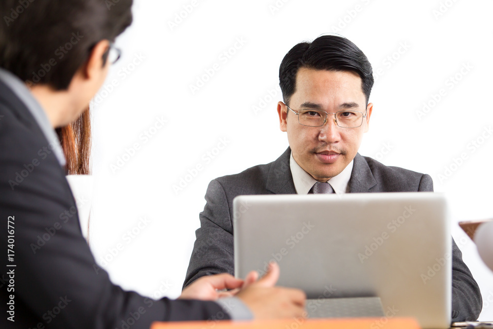Photograph of Asian CEO in the meeting close up. Photograph of Asian CEO in the meeting close up.