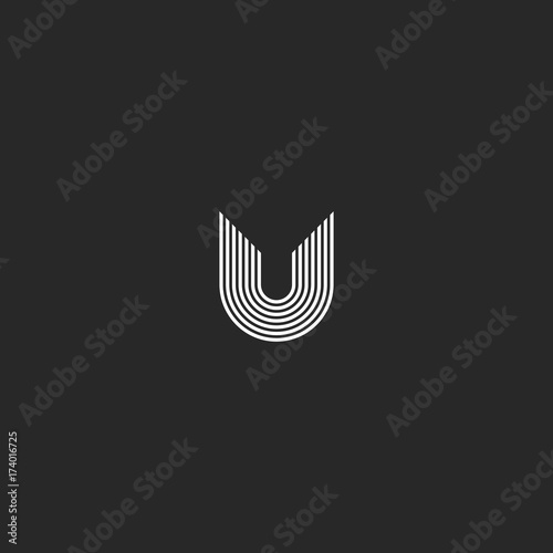 Letter U logo monogram creative idea. Thin lines typography art design element. Initial emblem for business card.