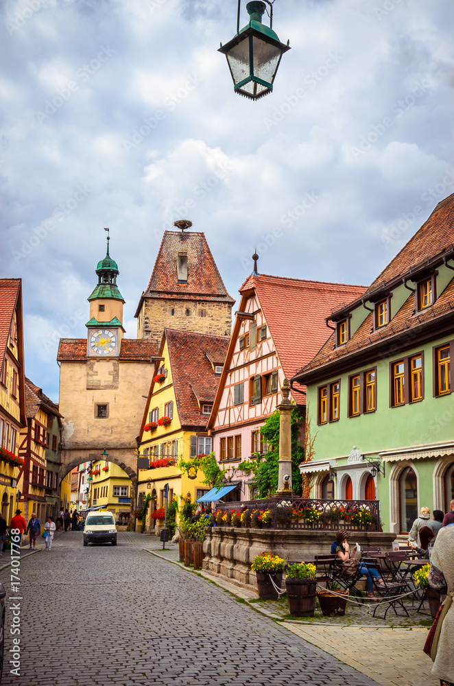 Beautiful streets in Rothenburg ob der Tauber with traditional German houses, Bavaria, Germany Beautiful streets in Rothenburg ob der Tauber with traditional German houses, Bavaria, Germany