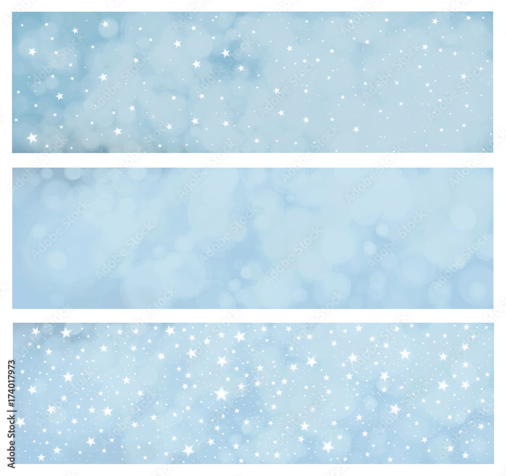 Vector blue,stars,  bokeh background, winter banners.