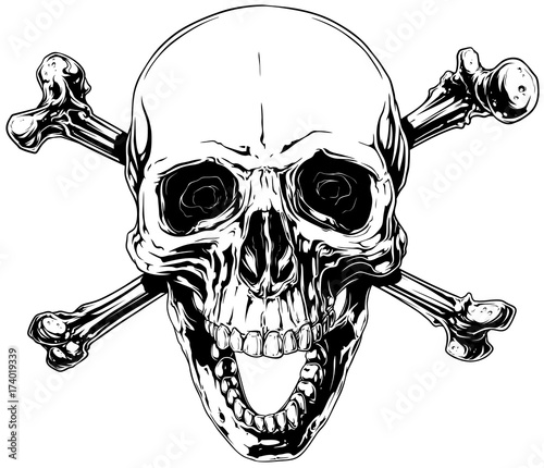 Graphic human skull with crossed bones