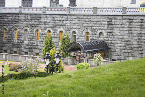 MOSCOW, RUSSIA. Public garden near the Cathedral of Christ the Saviour