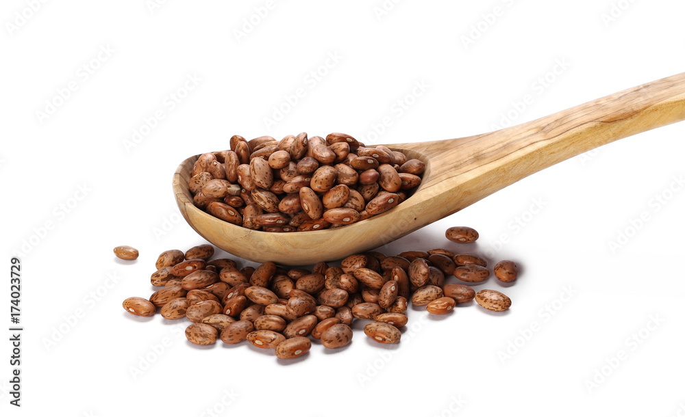 Colorful beans in wooden spoon isolated on a white background, Colorful beans in wooden spoon isolated on a white background,