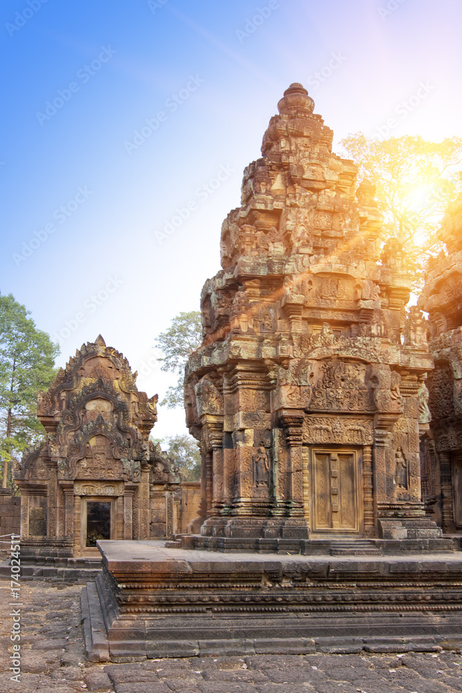 Banteay Srey Temple ruins (Xth Century) on a sunset, Siem Reap, Cambodia Banteay Srey Temple ruins (Xth Century) on a sunset, Siem Reap, Cambodia