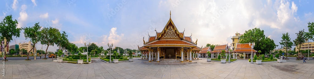 360 Panorama Golden pagoda in Wat Ratcha Nadda Temple 