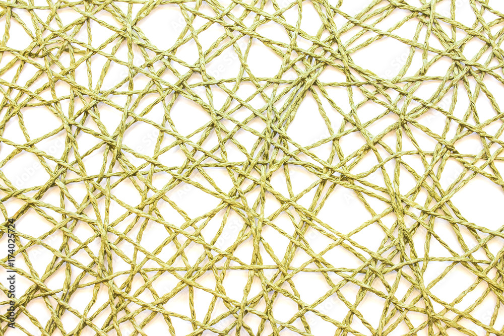 Green mesh rope on a white background.