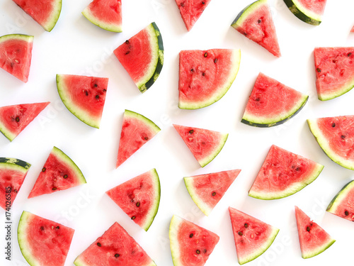 Pattern of watermelon lobules. Fresh sliced watermelon isolated on a white background. 