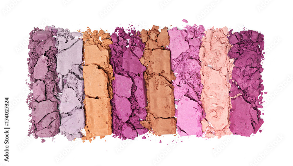 Multicolored crushed eyeshadow for makeup as sample of cosmetic product - obrazy, fototapety, plakaty 
