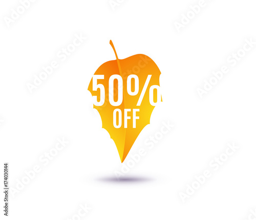 Vector illustration 50 percent OFF discount sticker like autumn leaf