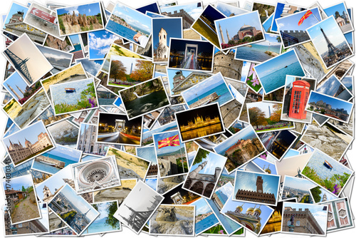 Collage of travel images - pile of photos photo