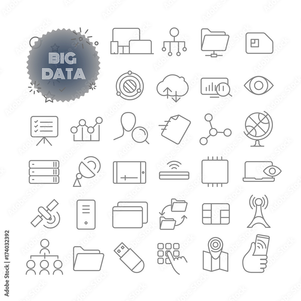 Big data. Outline icon set. Vector pictogram set Big data. Outline icon set. Vector pictogram set
