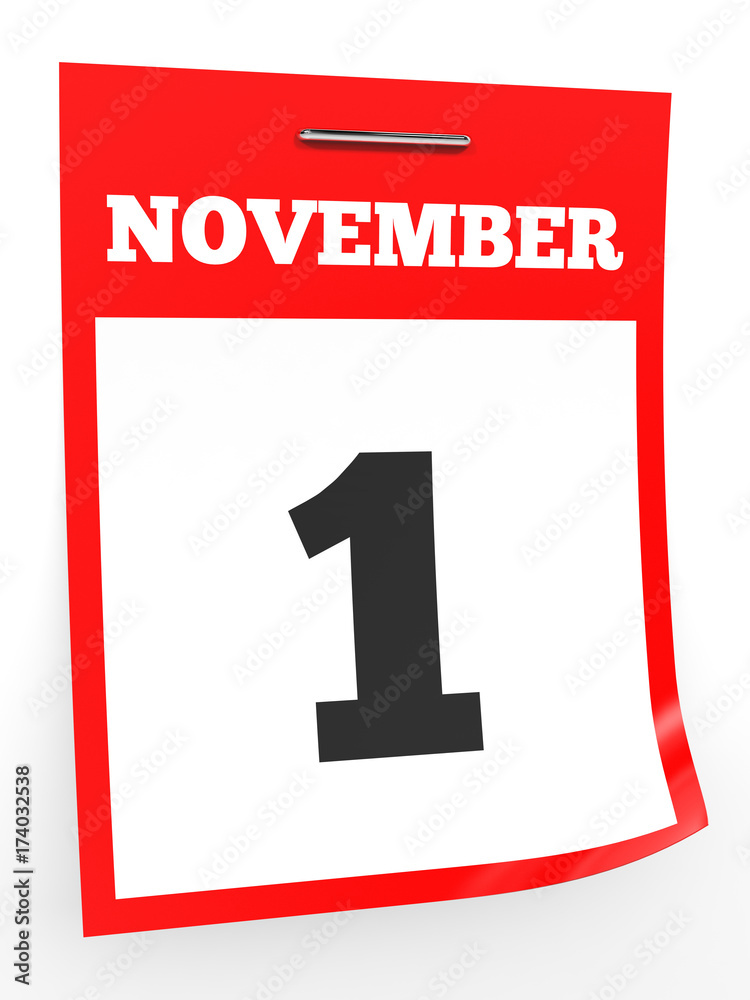 November 1. Calendar on white background. November 1. Calendar on white background.