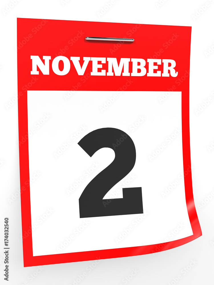 November 2. Calendar on white background. November 2. Calendar on white background.