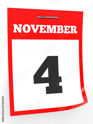 November 4. Calendar on white background.