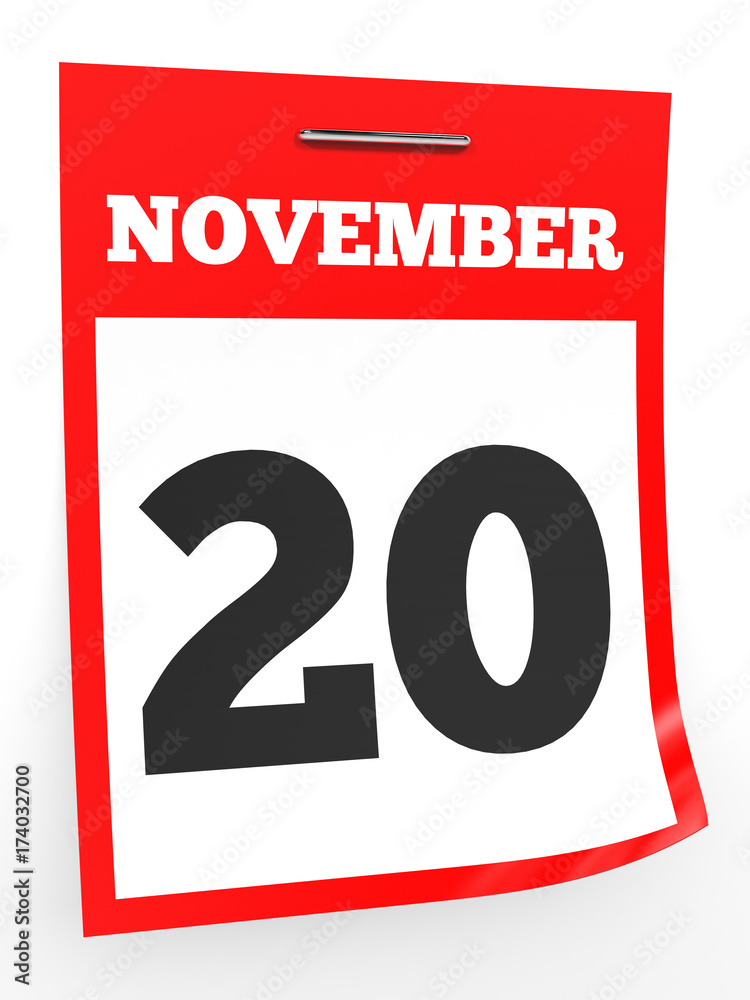 November 20. Calendar on white background. November 20. Calendar on white background.