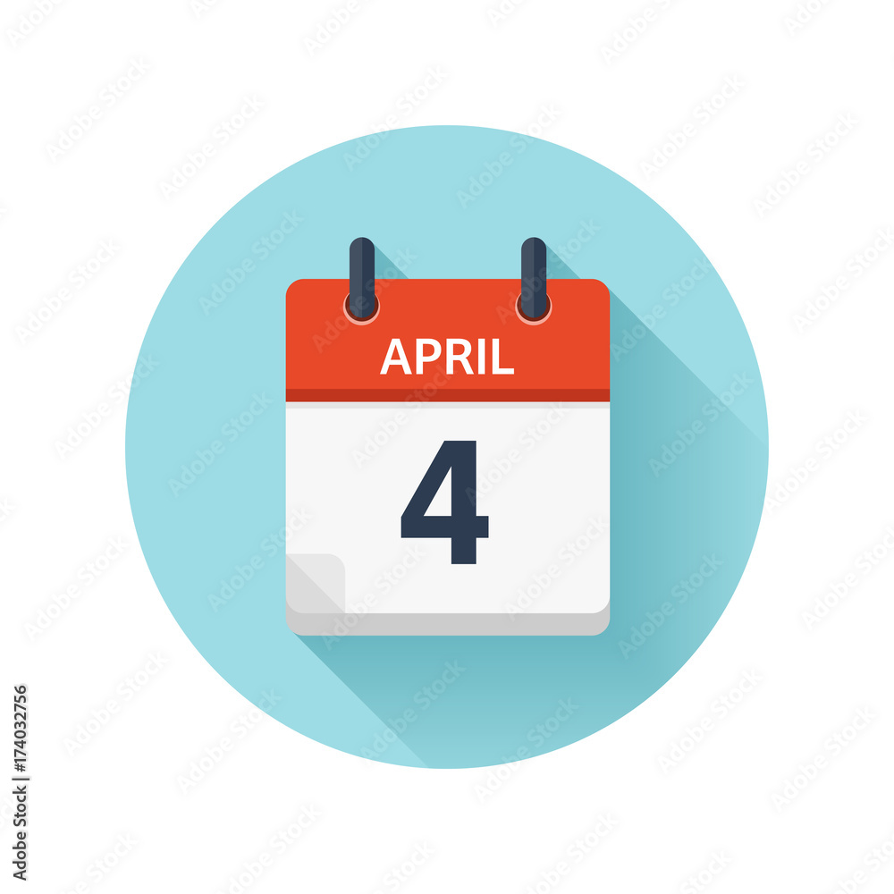 April 4. Vector flat daily calendar icon. Date and time, day, month 2018. Holiday. Season. April 4. Vector flat daily calendar icon. Date and time, day, month 2018. Holiday. Season.