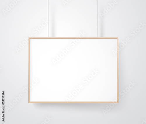 Blank wood frame on the wall vector mockup. Ready for a content