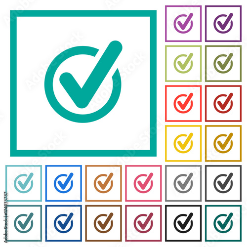 Checked data flat color icons with quadrant frames