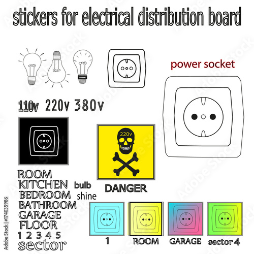 stickers for electrical distribution board consumer electrical safety, electricity, current protection