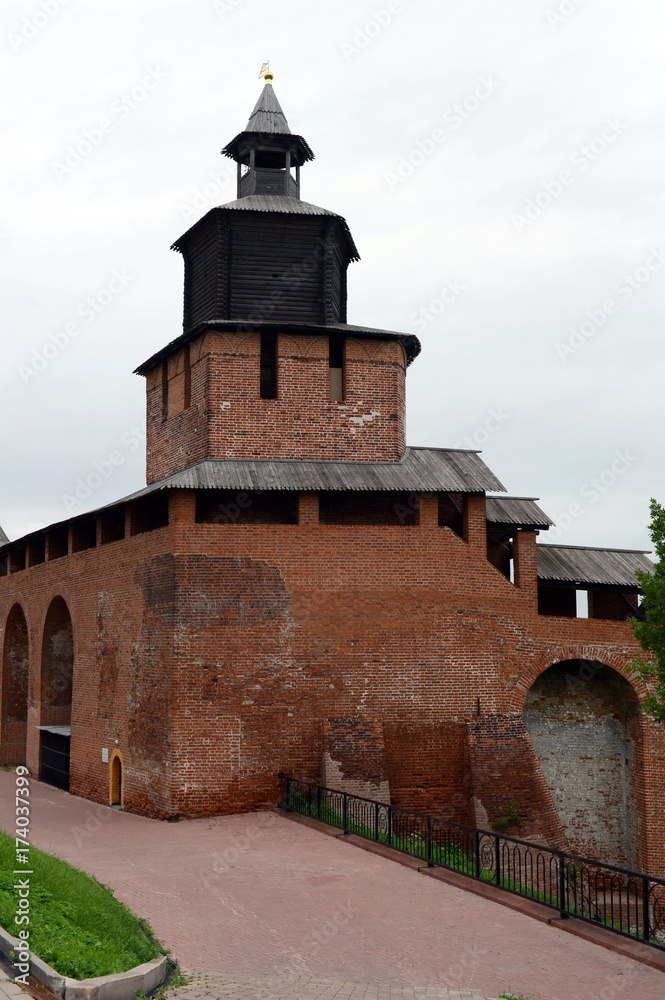 The clock tower of the Nizhny Novgorod Kremlin.
