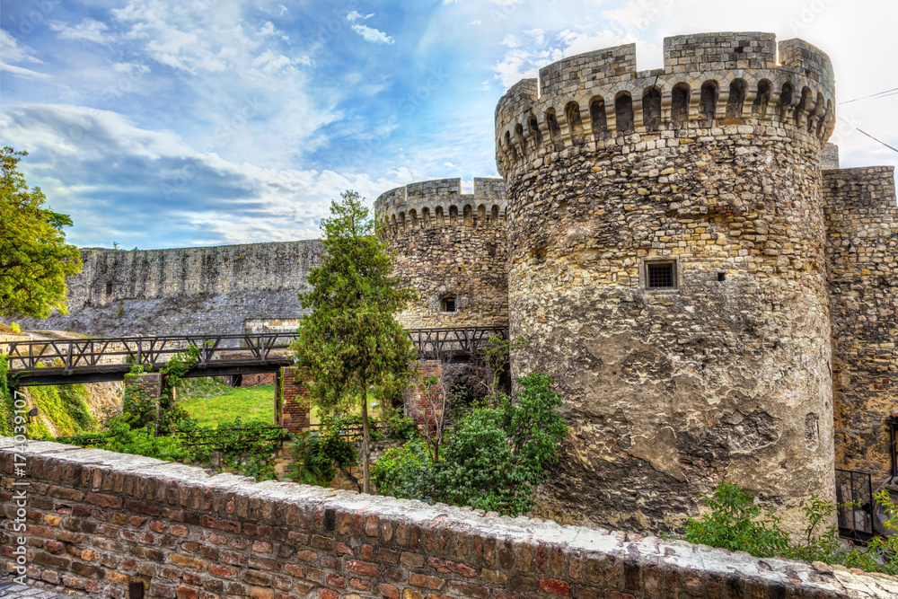 Towers, walls and a bridge on the Kelemegdan fortress, HDR image.