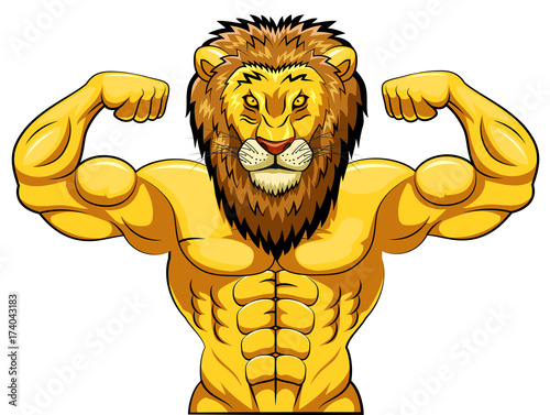 Fototapeta Naklejka Na Ścianę i Meble -  Angry strong lion mascot. vector illustration