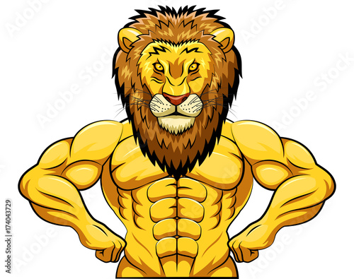 Angry strong lion mascot. vector illustration