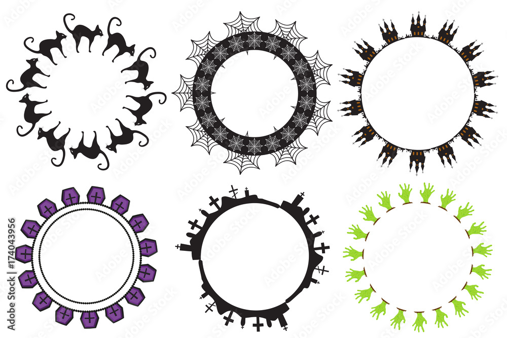 Halloween round frame for text. Isolated on white background. Template for your card design. Vector illustration Halloween round frame for text. Isolated on white background. Template for your card design. Vector illustration