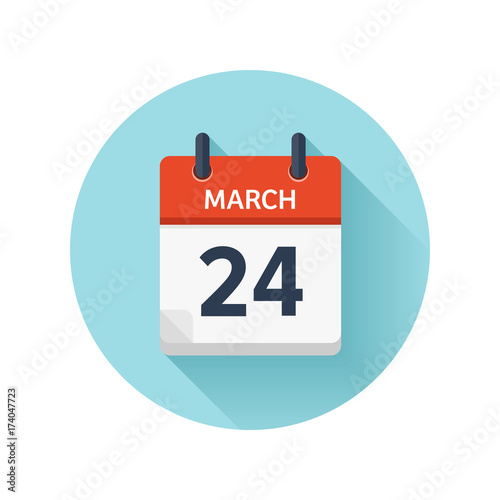 March 24. Vector flat daily calendar icon. Date and time, day, month 2018. Holiday. Season.