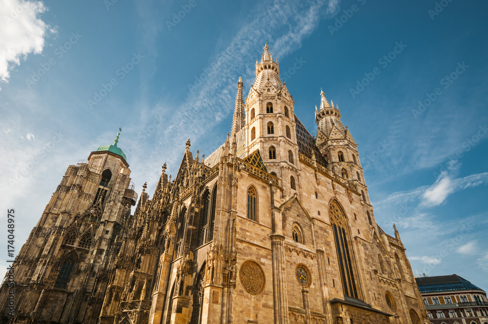 Fototapeta premium St. Stephan Cathedral against blue sky in Vienna, Austria