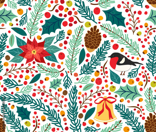 Cute hand drawn winter holidays seamless pattern