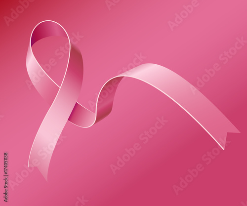 Icon Pink Ribbon, Breast Cancer Awareness Symbol, on red background.