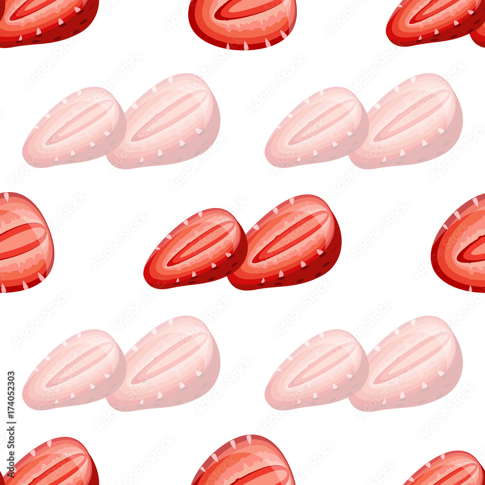 Fruit seamless pattern. Slice of Strawberry isolated on white. Fruit seamless pattern. Slice of Strawberry isolated on white.