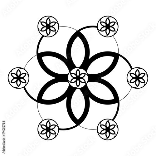 Sacred geometry, black and white stencil, improvisation on theme of alien crop circle,
vector.