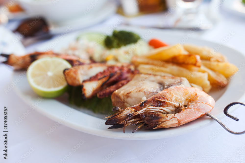 Fresh mixed seafood plate with vegetables Fresh mixed seafood plate with vegetables