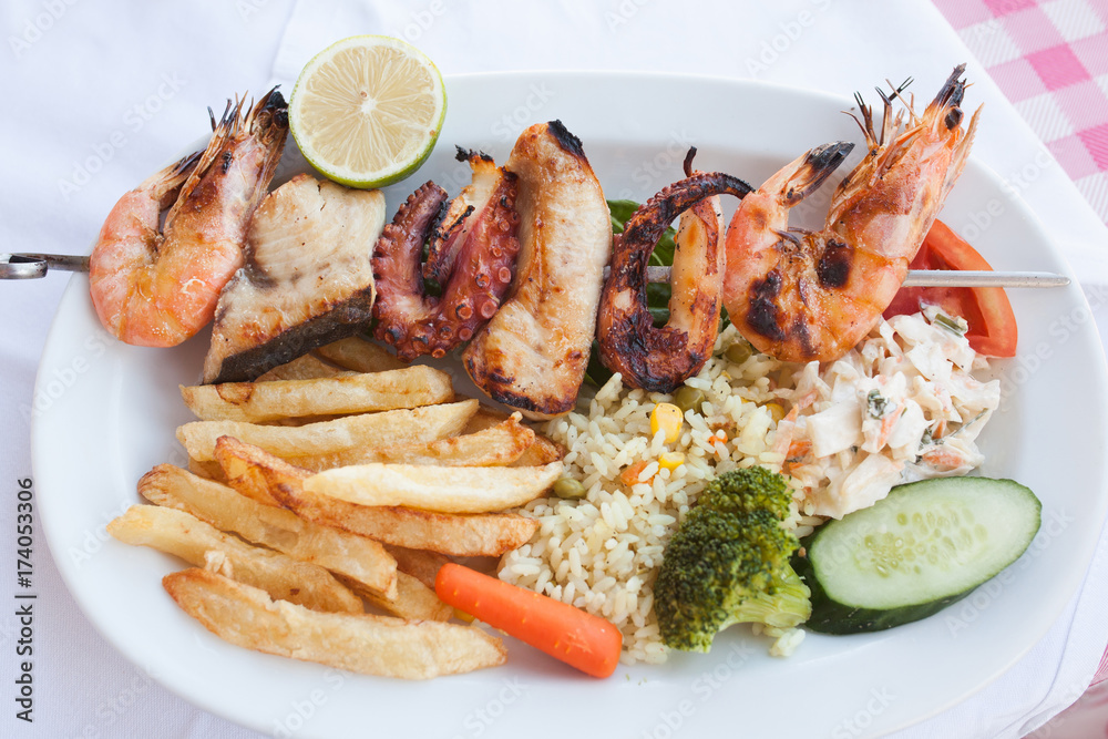Fresh mixed seafood plate with vegetables Fresh mixed seafood plate with vegetables