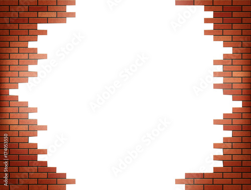 Fototapeta Naklejka Na Ścianę i Meble -  White hole in red brick wall.