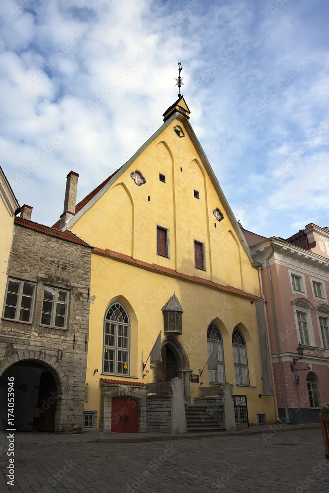 Old houses on the Old city streets. Tallinn. Estonia