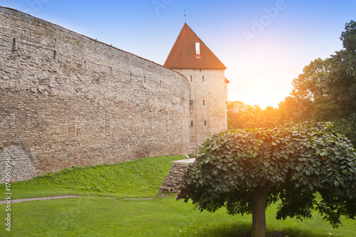 Medieval tower, part of the city wall, Tallinn, Estonia..