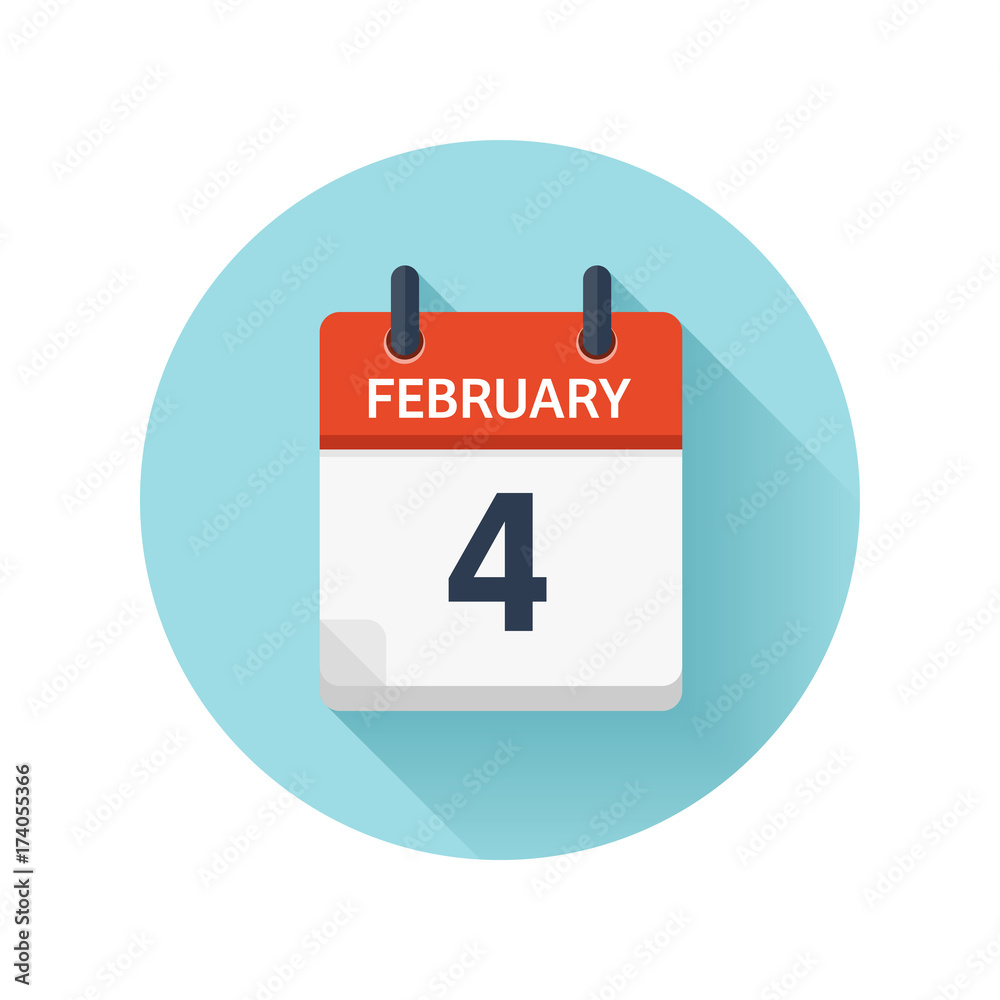 February 4. Vector flat daily calendar icon. Date and time, day, month 2018. Holiday. Season. February 4. Vector flat daily calendar icon. Date and time, day, month 2018. Holiday. Season.